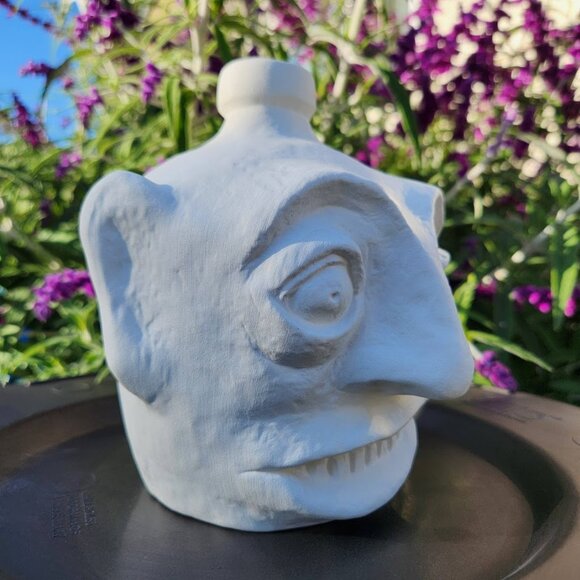 NEW West African Face Jug Pottery Pot Clay Unfinished Unglazed Matte White Vase - Picture 1 of 10